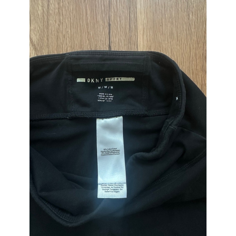 DKNY Sport Womens Black Silver Metallic Logo Cotton Stretch Leggings Size M - Picture 4 of 7